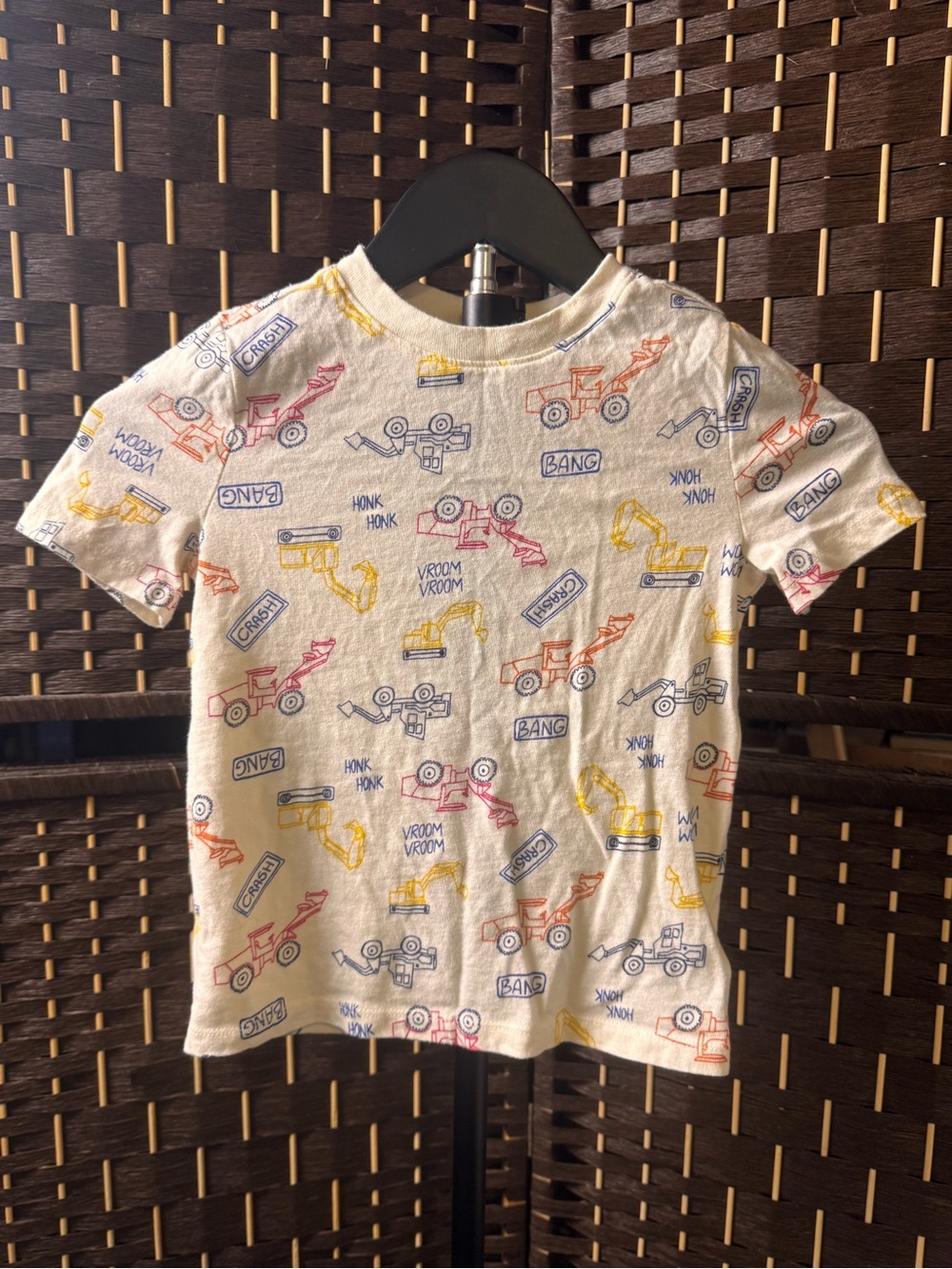 Old Navy Cream Short-Sleeve Tee with Multicolor Vehicle Prints